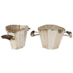 Pair of Champagne Buckets with Silver Plated Goat Horn Handles 