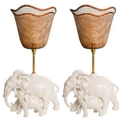 Pair of White Faience Elephant Shaped Table Lamps