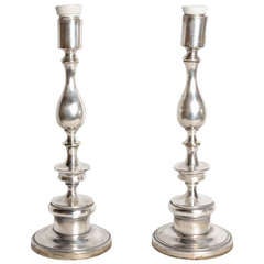 Vintage Pair of Silver Plated Brass Lamps
