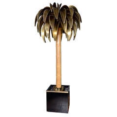 Bamboo and Gilded Sheet Metal Coconut Tree Shaped Floor Lamp