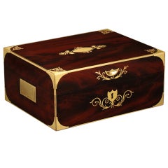 French Mahogany Antique Jewelry Box with Brass Inlay