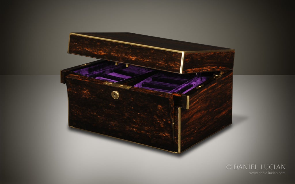 English Antique Jewelry Box in Coromandel with Betjemann Mechanism For Sale