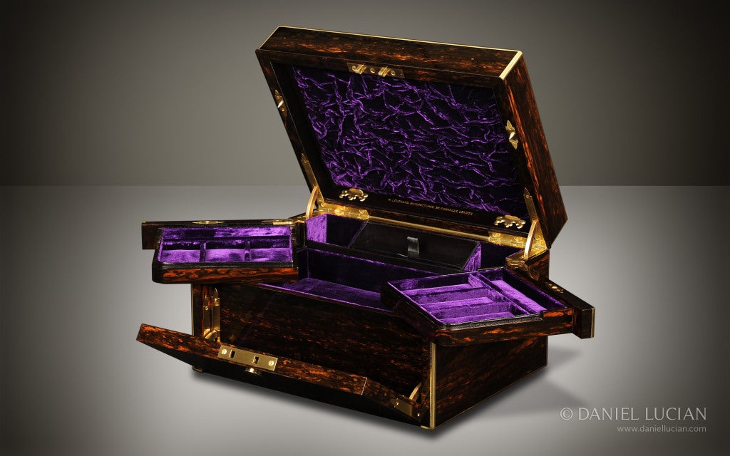 19th Century Antique Jewelry Box in Coromandel with Betjemann Mechanism For Sale
