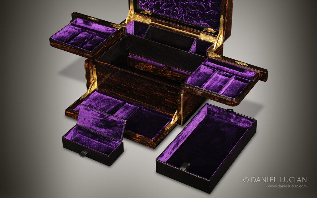 Antique Jewelry Box in Coromandel with Betjemann Mechanism For Sale 2