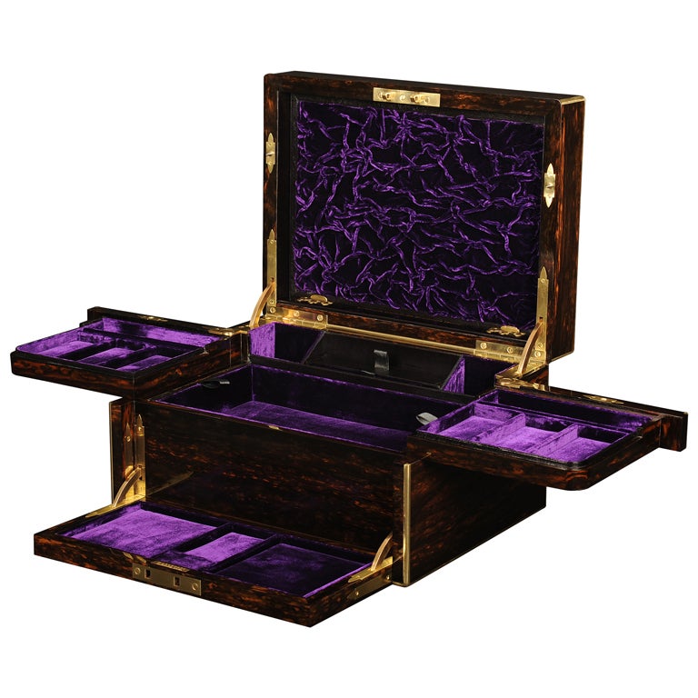 Antique Jewelry Box in Coromandel with Betjemann Mechanism For Sale