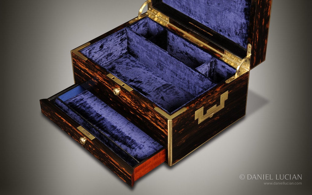 Brass Antique Jewelry Box in Coromandel by Asprey For Sale