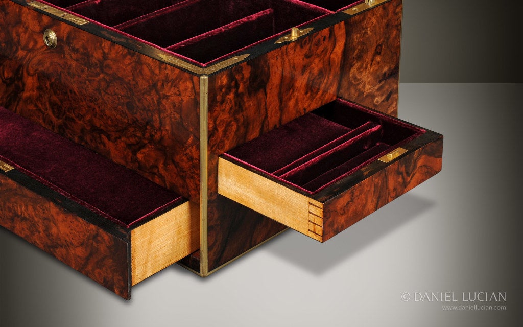 Satinwood Antique Jewelry Box in Burr Walnut For Sale