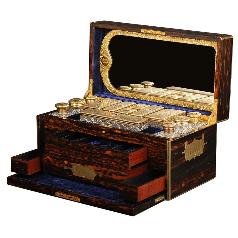 Antique Vanity Box in Coromandel by Jenner & Knewstub For Sale