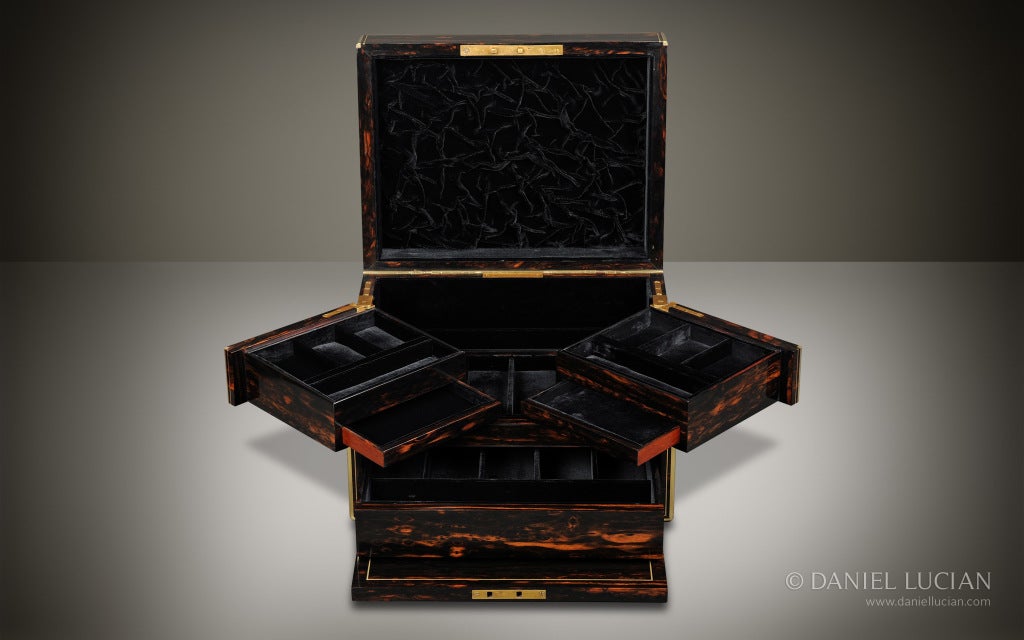 Antique Jewelry Box in Coromandel with Cantilever Mechanism For Sale 1