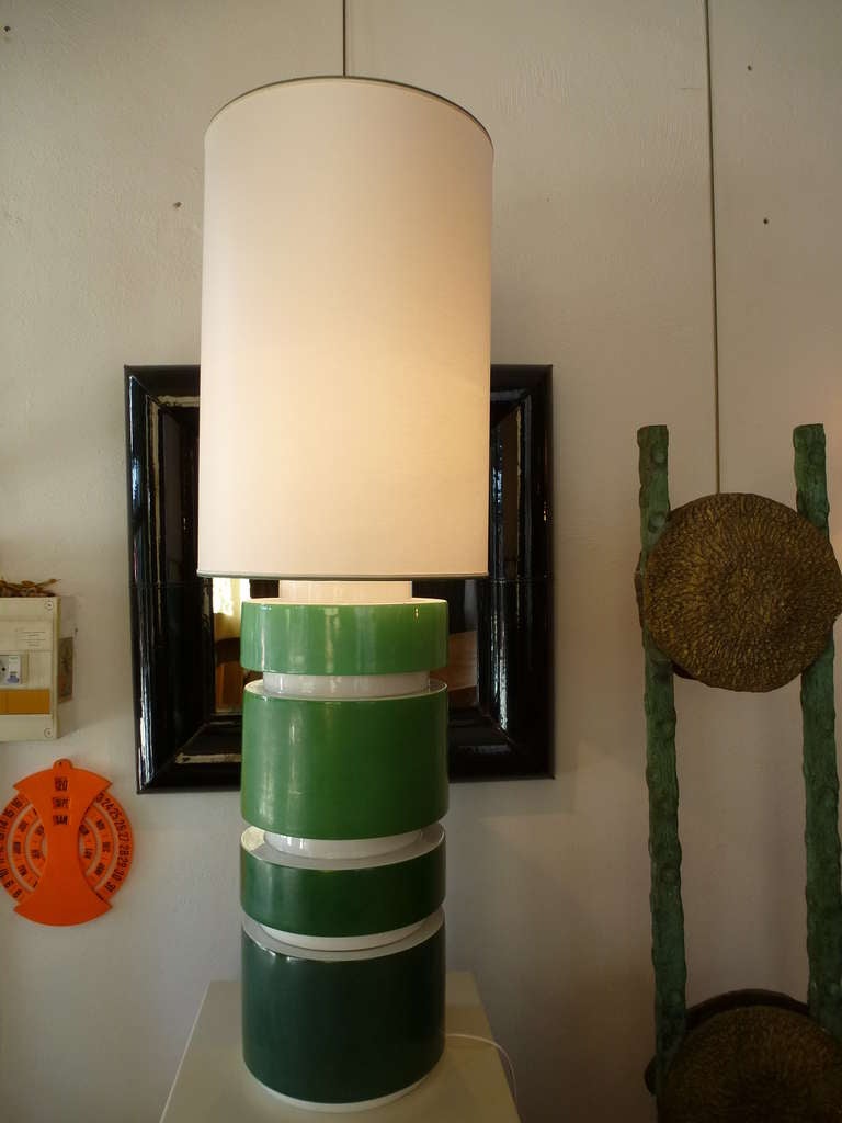 A big italian lamp in fine ceramic  in different tones of green like a totem.. from 1960's.it is signed Silvio Piano.