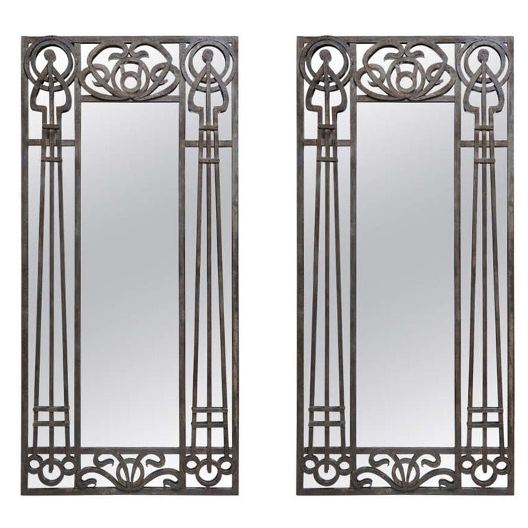Tall Pair of Iron Art Nouveau Mirrors, France, 1910s