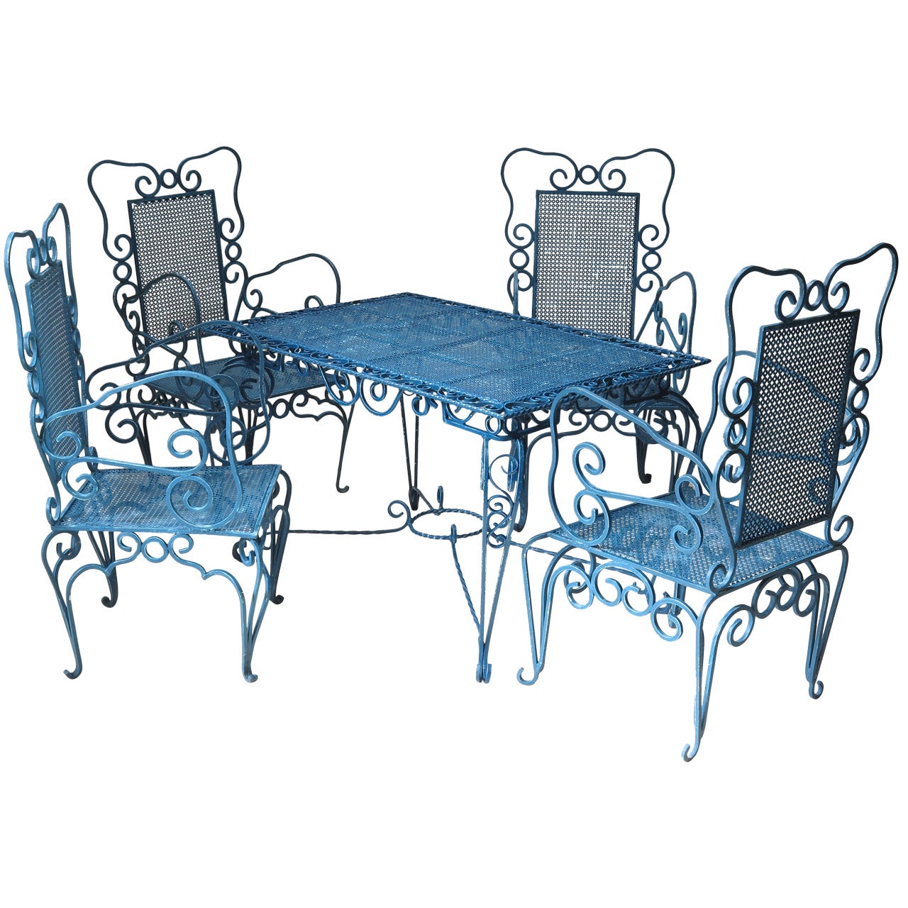 Wrought Iron Table and Four Armchairs, France, circa 1940s-1950s