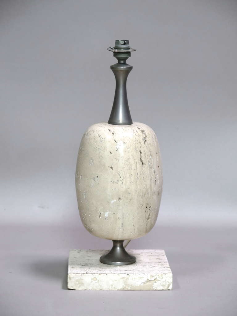 Mid-Century Modern Travertine Lamp by Maison Barbier - France, 1970's For Sale