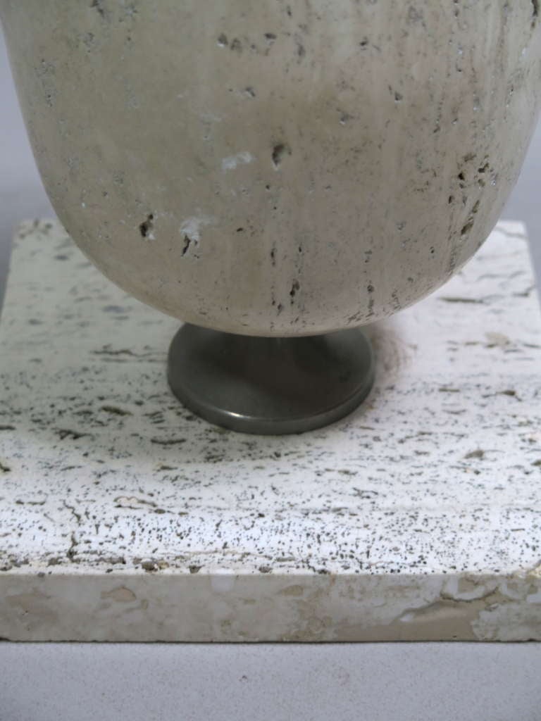 French Travertine Lamp by Maison Barbier - France, 1970's For Sale