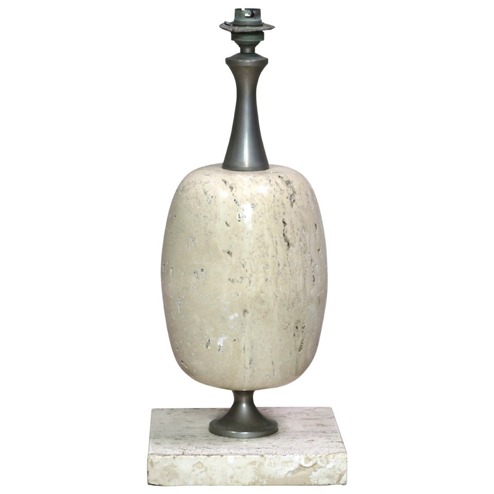 Travertine Lamp by Maison Barbier - France, 1970's For Sale