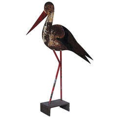 Painted Iron Stork - France, 1950s