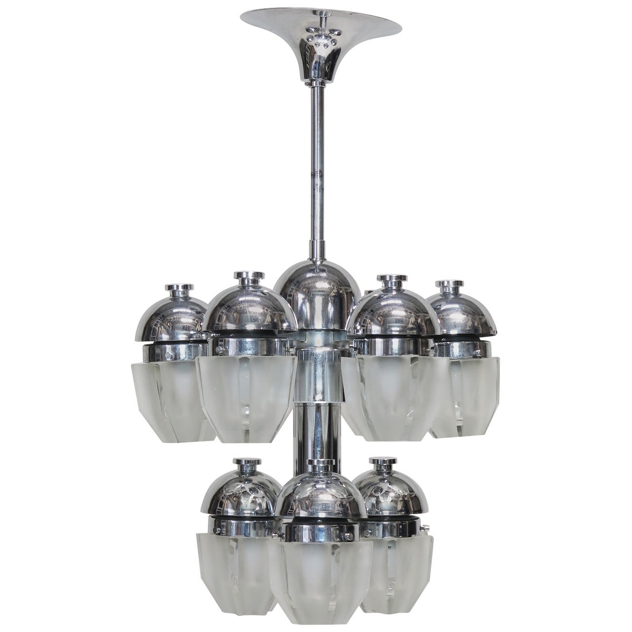 Chrome and Glass Chandelier, France, 1960s For Sale