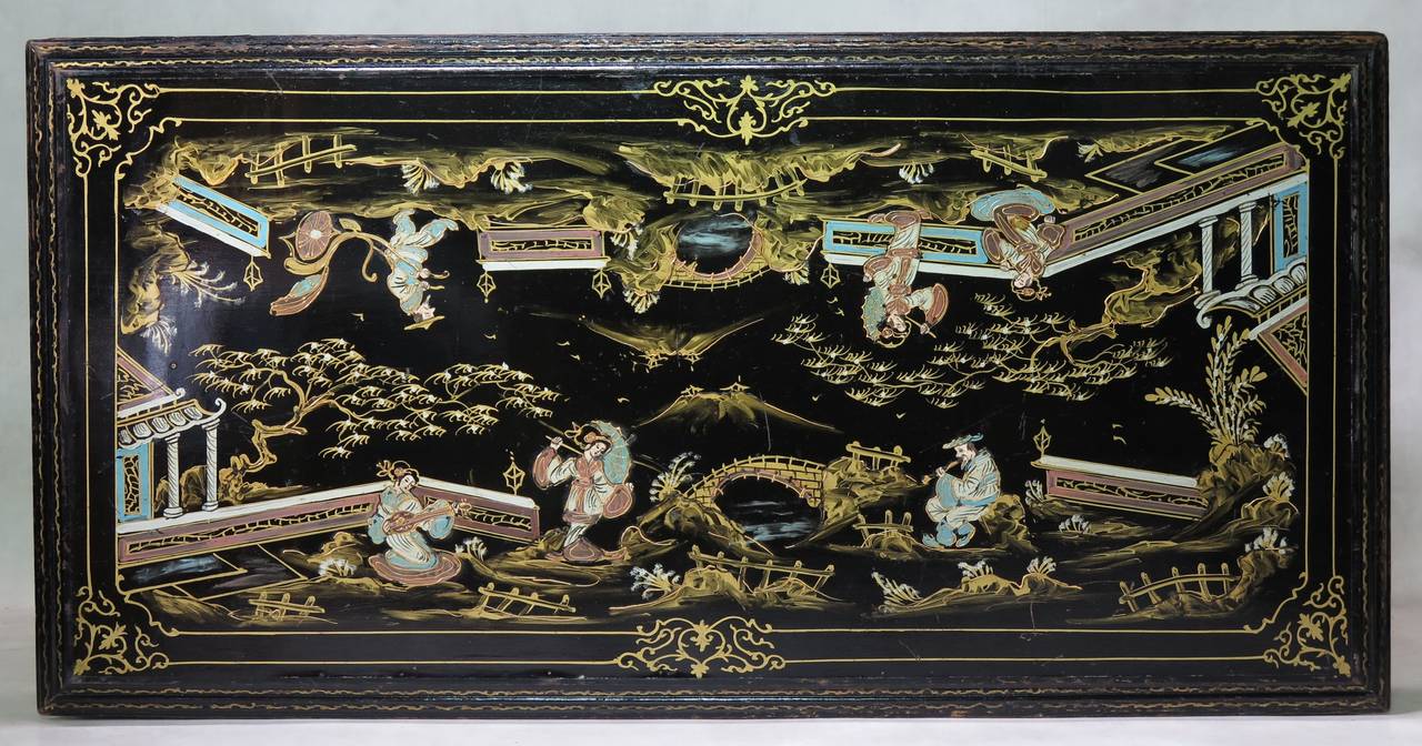 French Large Chinese Style Lacquered Dining Table, France, 19th Century For Sale