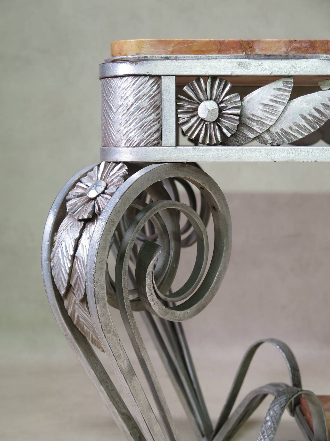 French Art Deco Wrought Iron and Marble 