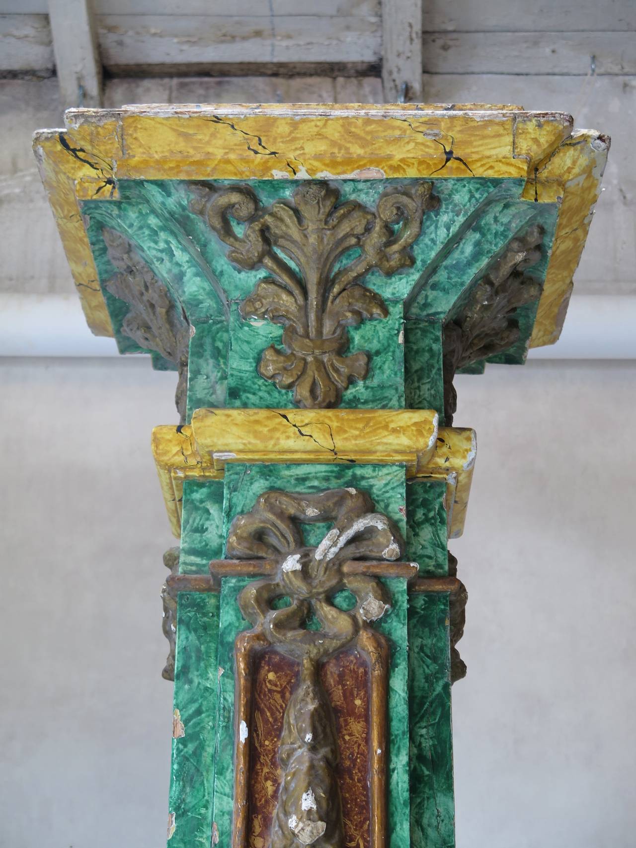 French Monumental Pair of Marble Trompe L'Oeil Columns, France, 19th Century For Sale