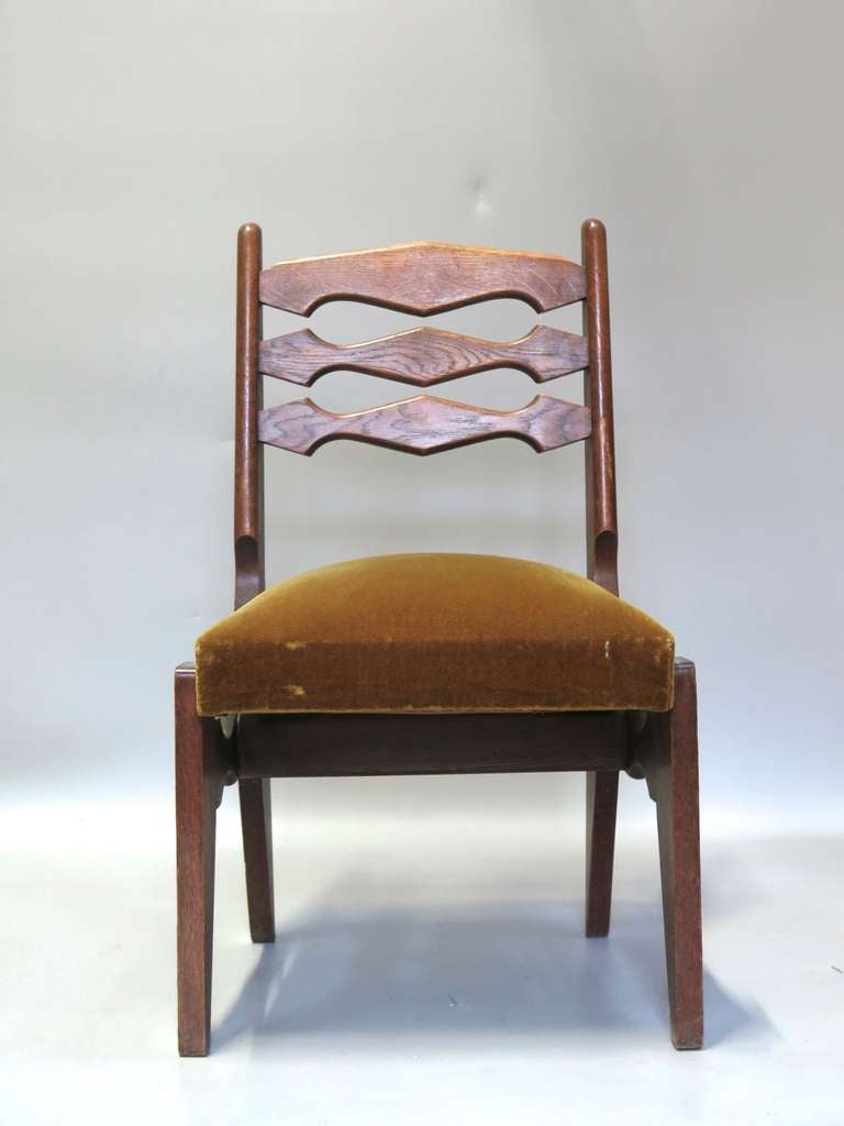 Mid-Century Modern Quirky Set of Six Dining Chairs by Guillerme et Chambron, circa 1950s