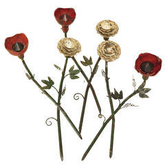 Set of Three Painted Metal Flower Sconces, France, 1930s