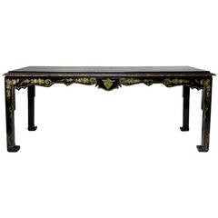 Antique Large Chinese Style Lacquered Dining Table, France, 19th Century