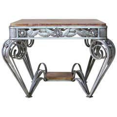 French Art Deco Wrought Iron and Marble "Flower" Table, circa 1930s 12