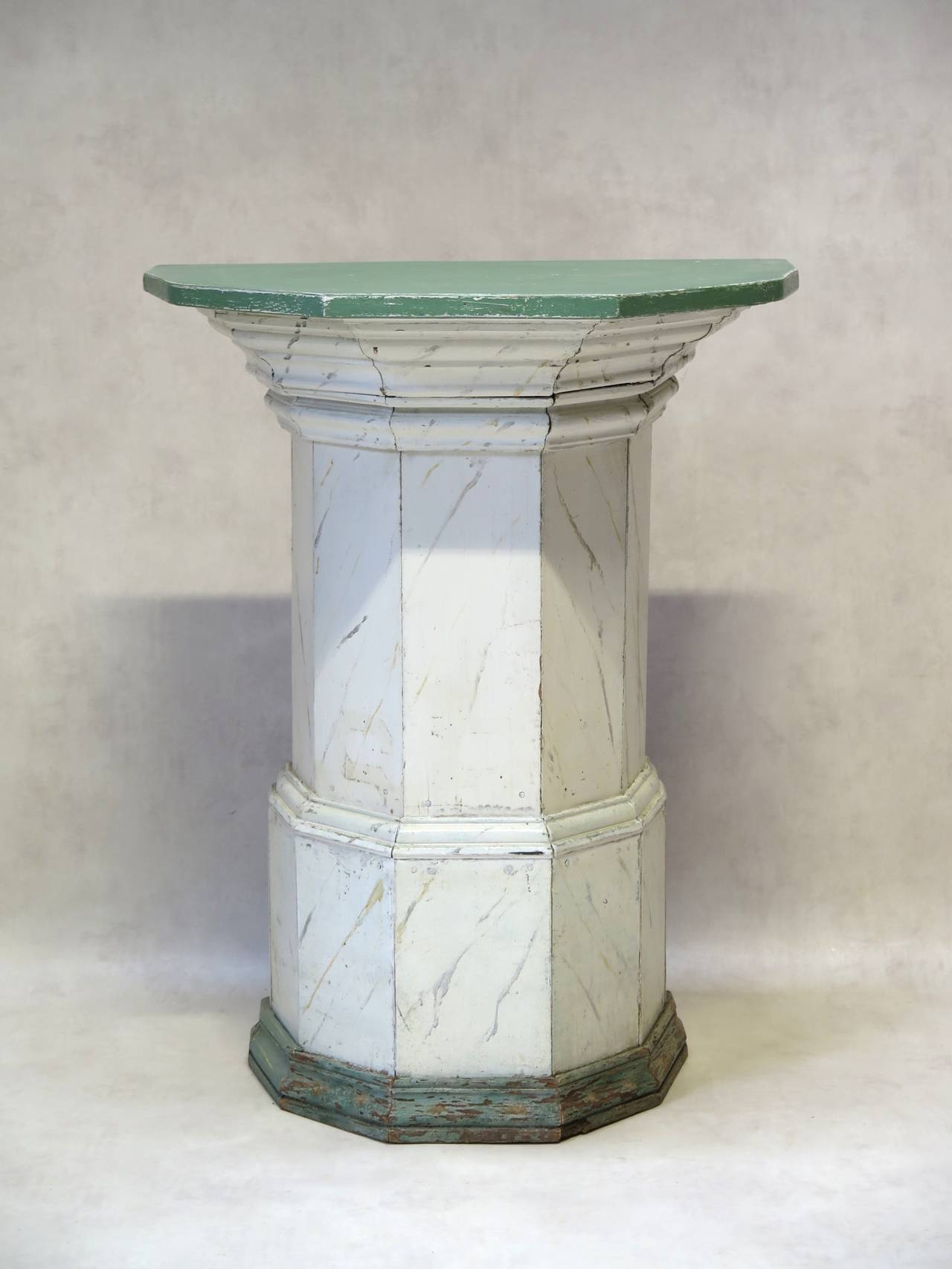 French Demilune Marble Trompe L'oeil Pedestal, France, Late 19th Century
