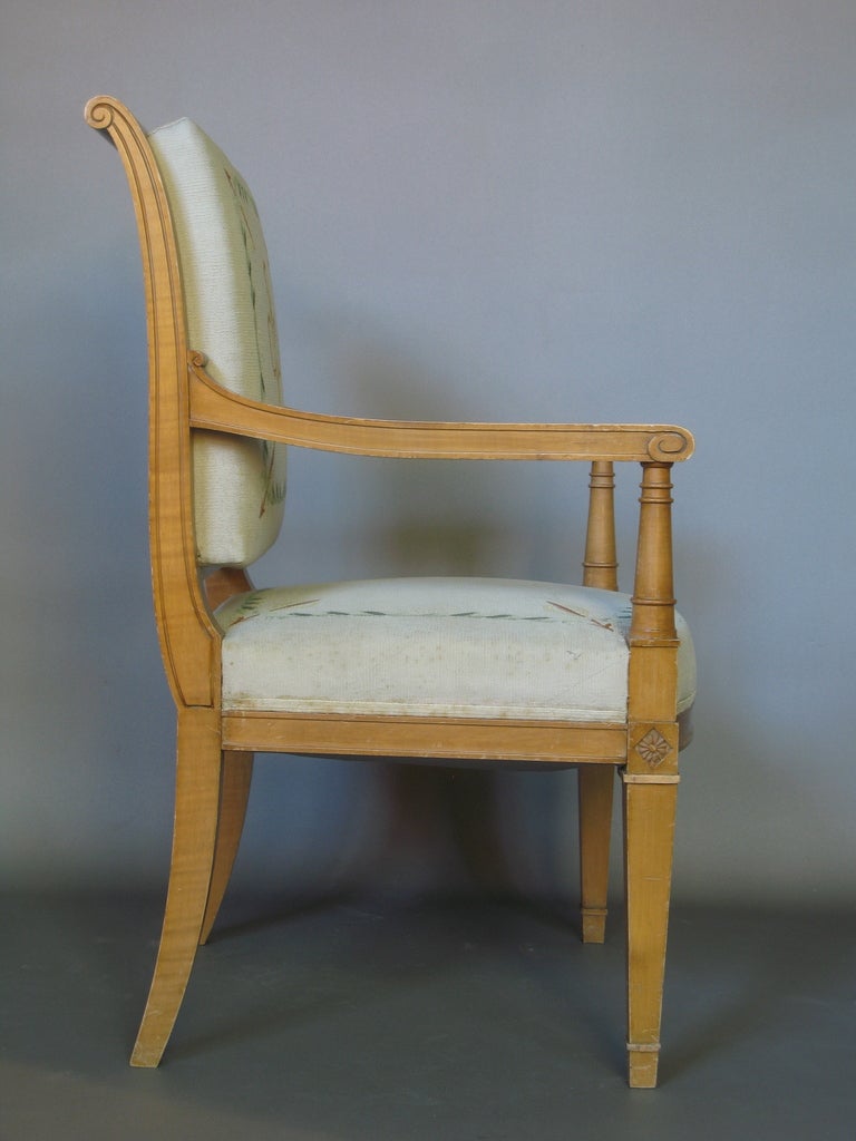 French Four Directoire Style Armchairs with Tapestry, France, circa 1940s For Sale
