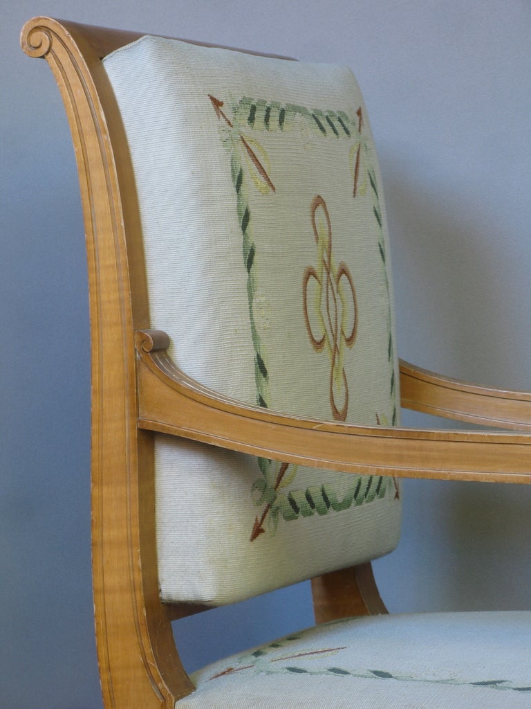 Mid-20th Century Four Directoire Style Armchairs with Tapestry, France, circa 1940s For Sale