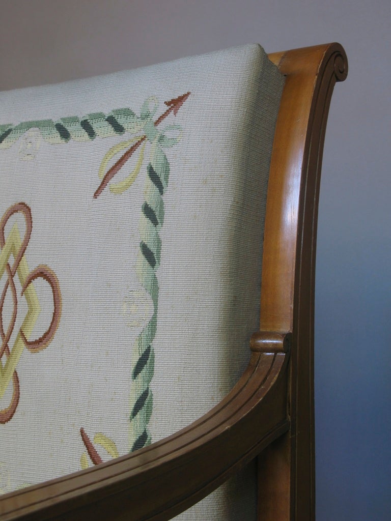 Four Directoire Style Armchairs with Tapestry, France, circa 1940s For Sale 1