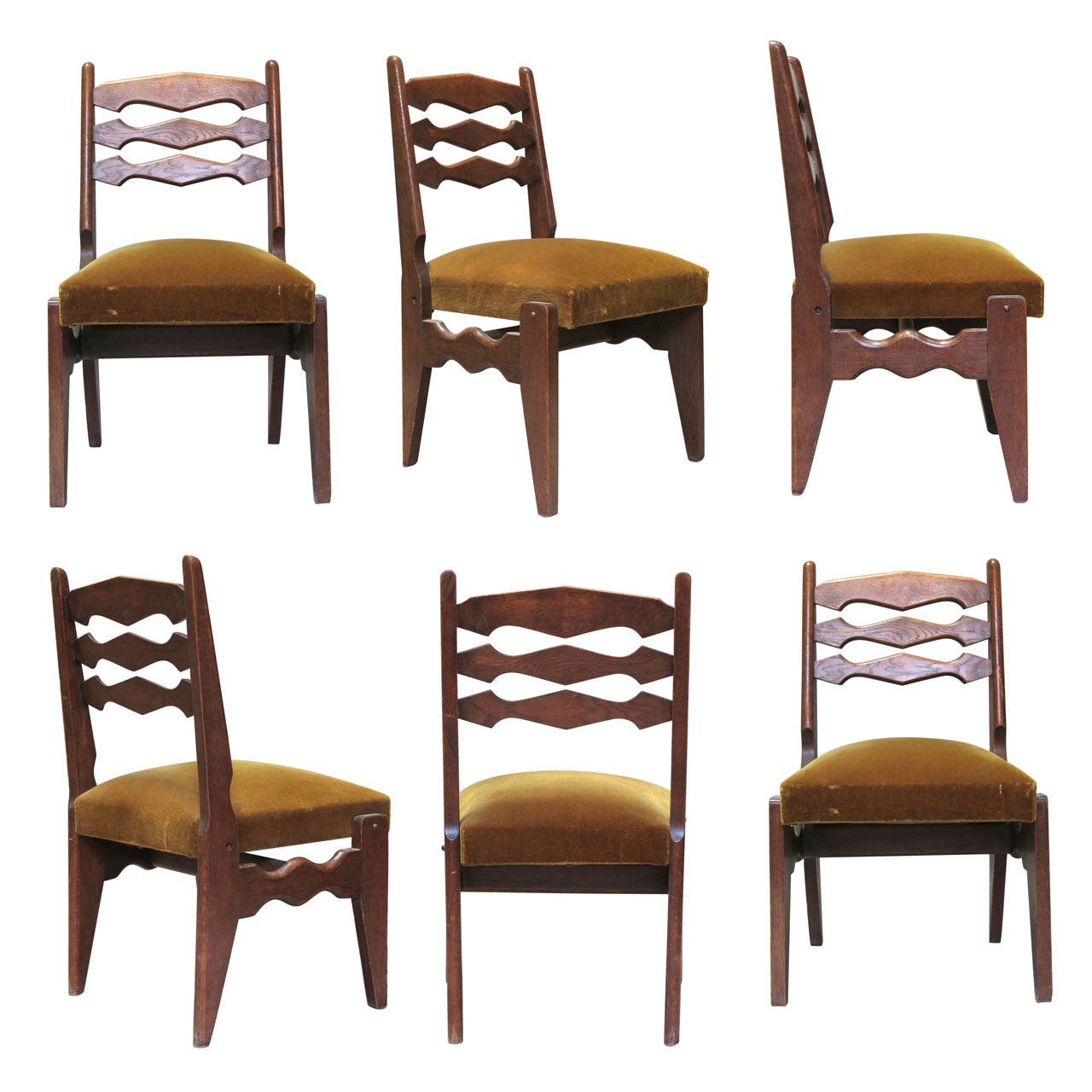 Quirky Set of Six Dining Chairs by Guillerme et Chambron, circa 1950s