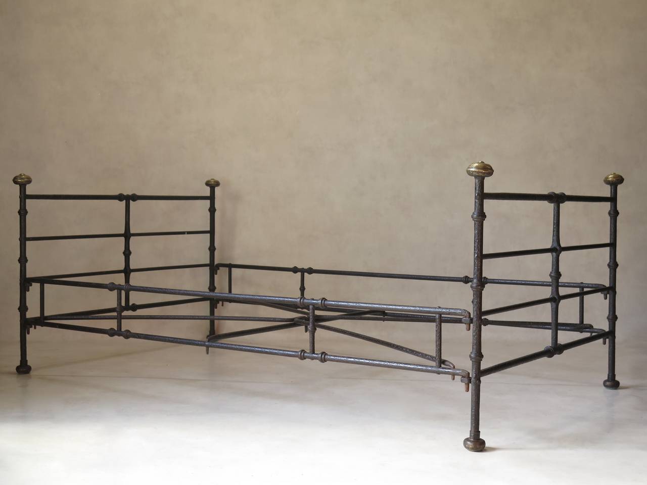 French Wrought Iron & Brass Double Bed - France, Early 19th Century