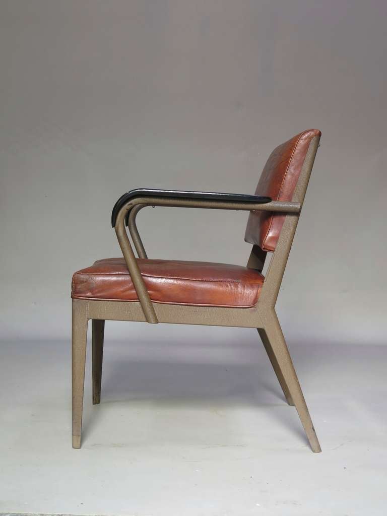 Leather Upholstered Chair Armchair Spain 1950s