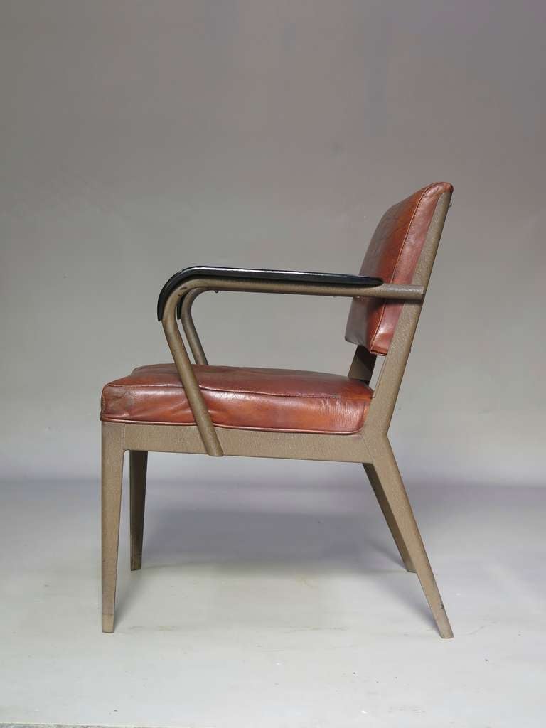 Spanish Leather-Upholstered Chair & Armchair - Spain, 1950s For Sale