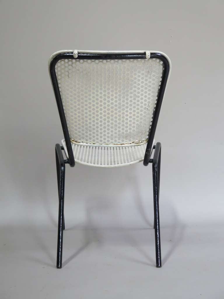 Mid-20th Century Set of Six Perforated Black and White Iron Chairs