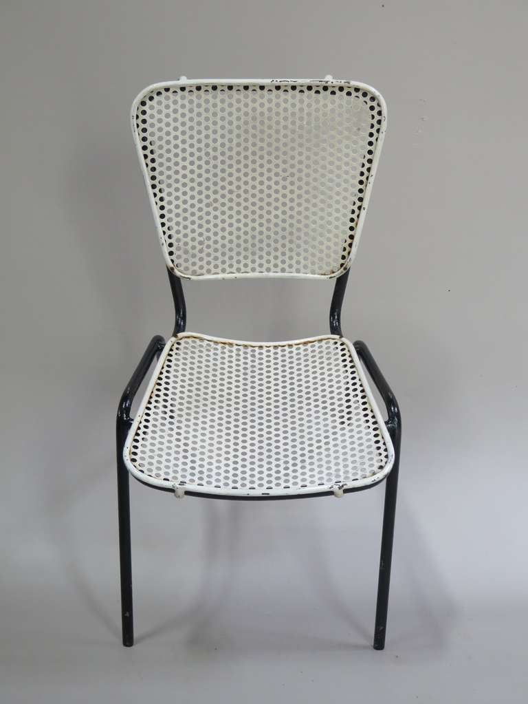 Set of Six Perforated Black and White Iron Chairs 1