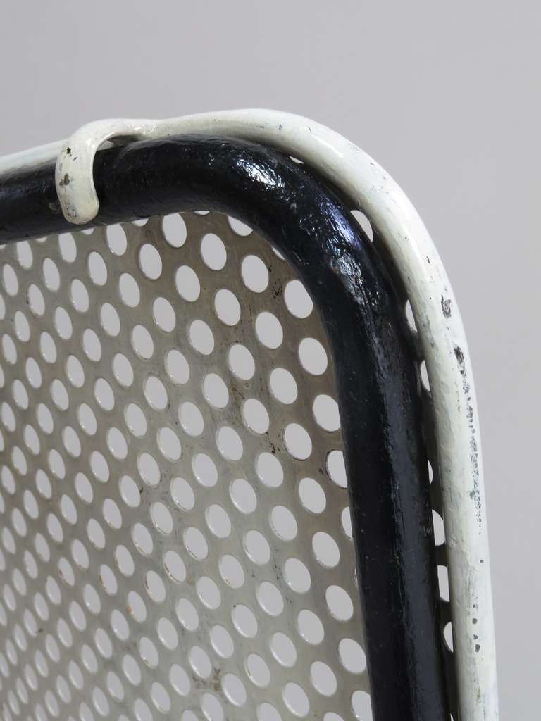 Set of Six Perforated Black and White Iron Chairs 2