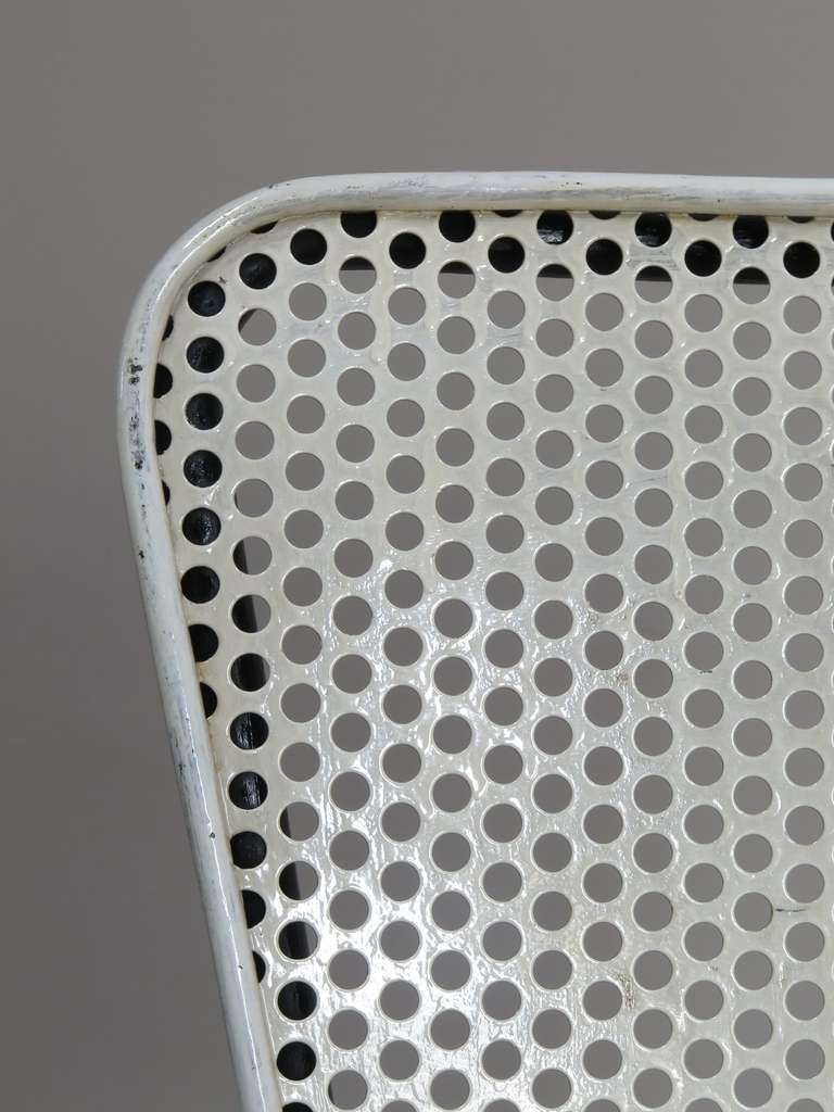 Set of Six Perforated Black and White Iron Chairs 3