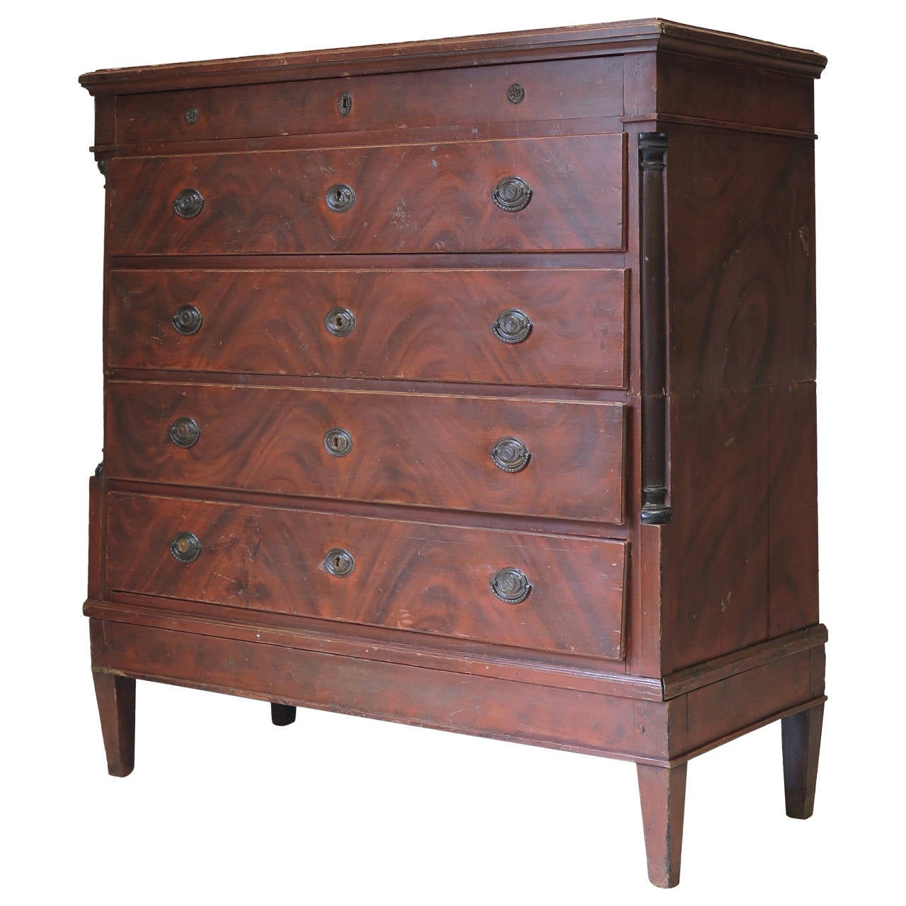 Empire Style Chest of Drawers with Painted Trompe L'Oeil, France, 19th Century