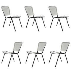 Set of Six Perforated Black and White Iron Chairs