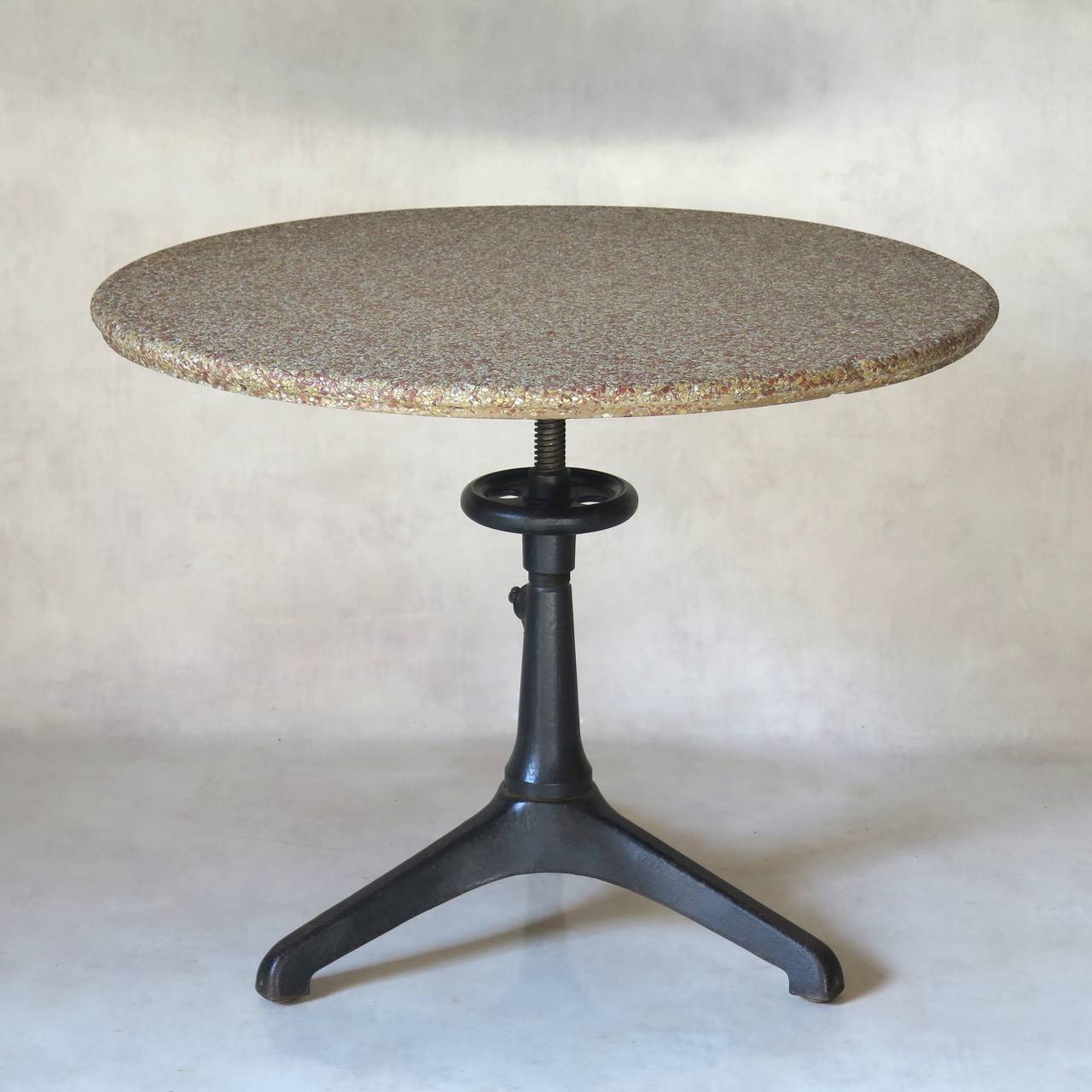 French Cast Iron and Terrazzo Adjustable Industrial Table, France, Early 20th Century