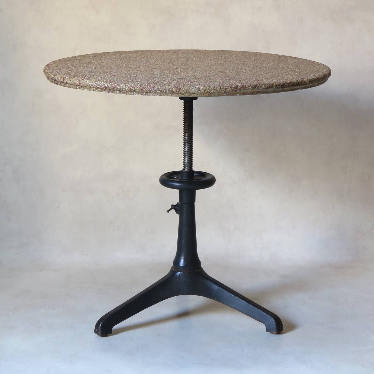 Cast Iron and Terrazzo Adjustable Industrial Table, France, Early 20th Century