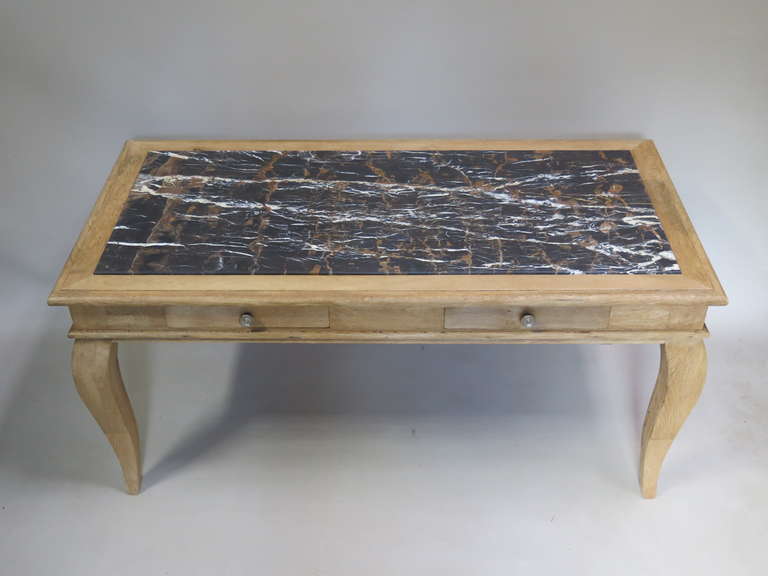Art Deco Chic Oak & Marble Console/Desks - France, 1940s