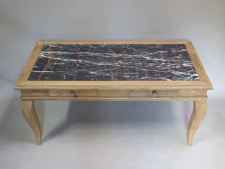 Art Deco Chic Oak & Marble Console/Desks - France, 1940s 