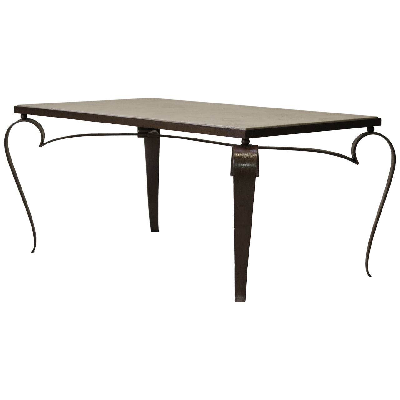 Gilt Iron and Marble Top Art Deco Coffee Table, France circa 1950s For Sale