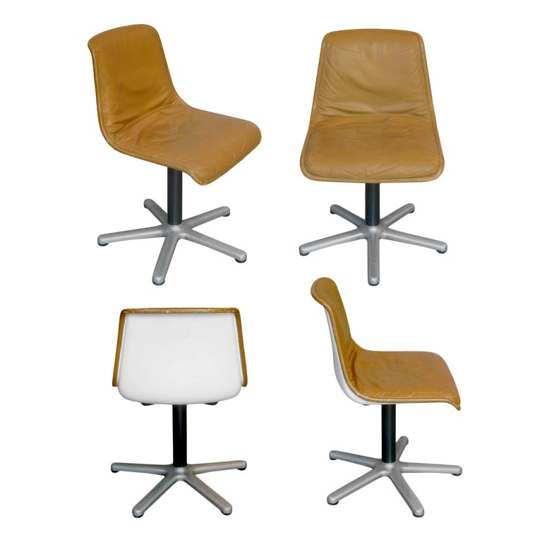 Set of Four Leather Mid-Century Desk or Dining Chairs For Sale