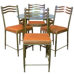 Metal Table & Four Chairs Crafted as Saddle-Stitched Leather