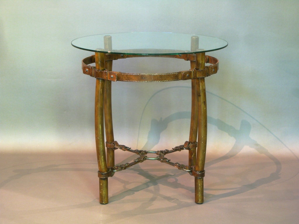Metal Table & Four Chairs Crafted as Saddle-Stitched Leather